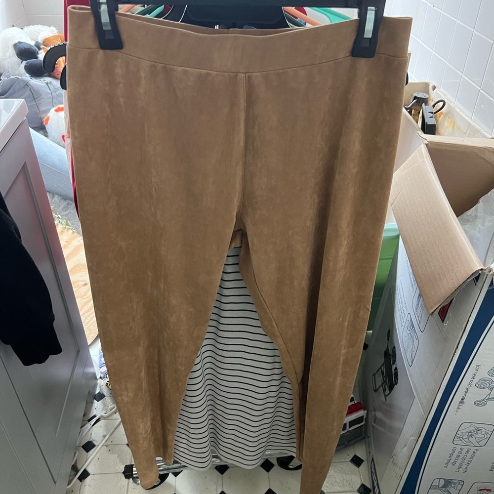 Tan Suede-Look Pants